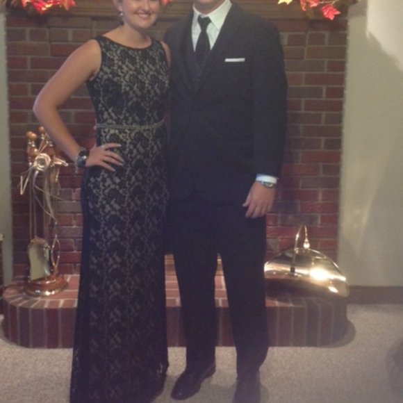 Black Lace Floor Length Dress - Picture 1 of 5